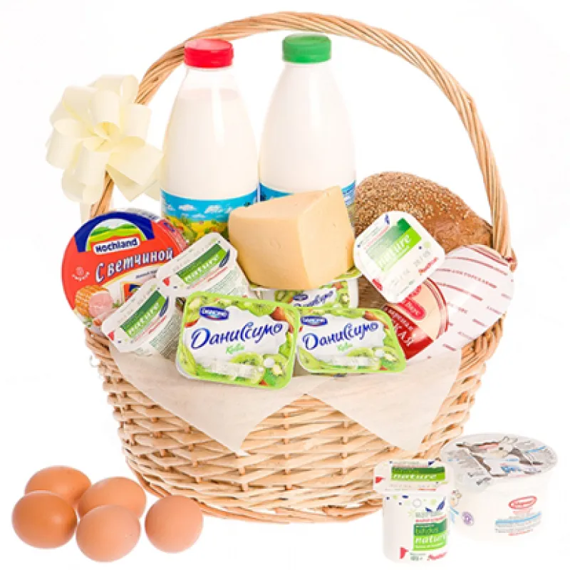 Корзинка свежих продуктов с хлебом и молоком, доставка Эртиль